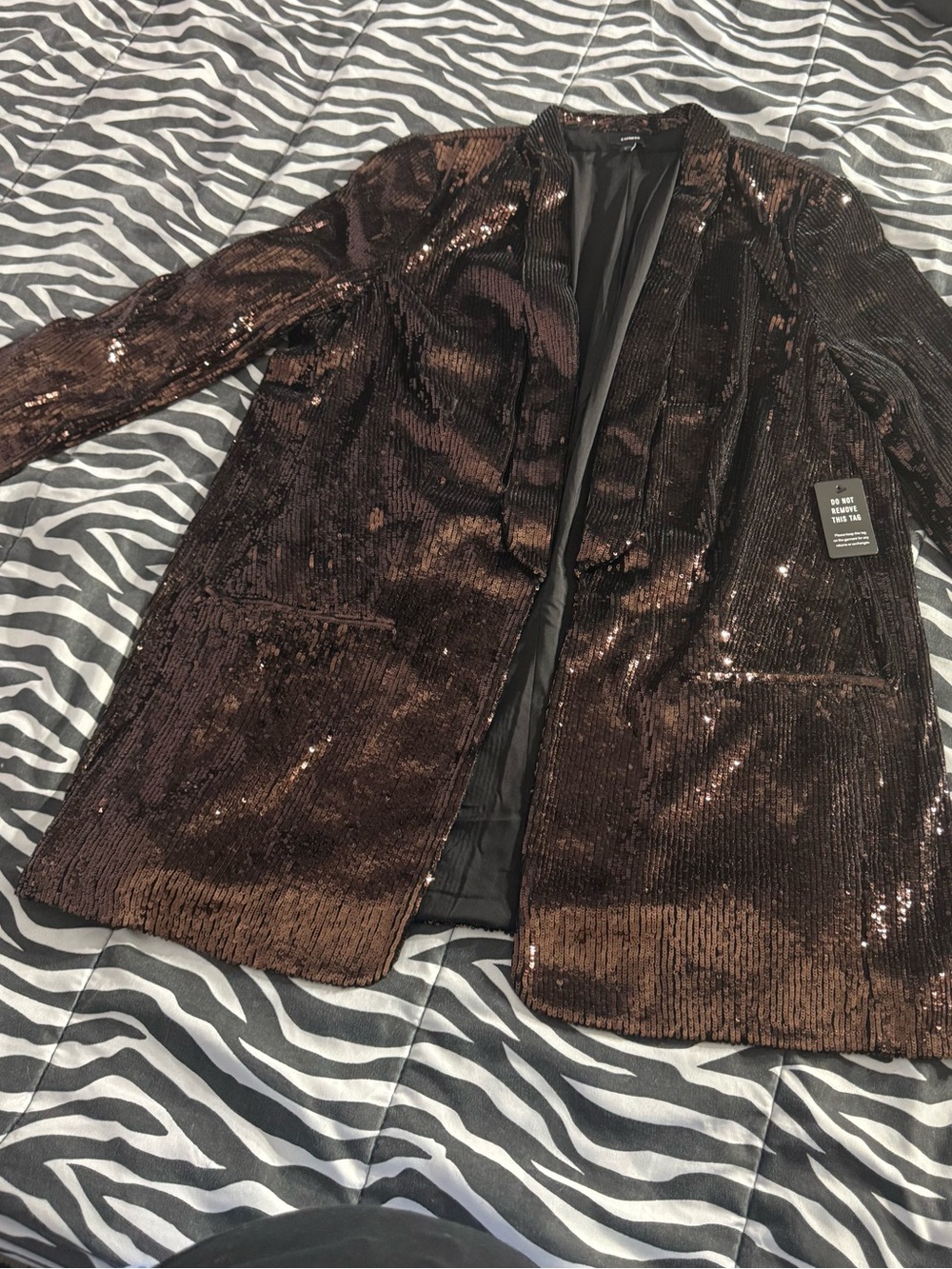 Sequin Blazer Jacket from Express Sz Extra Large XL Brown Bronze NEW WITH TAGS!